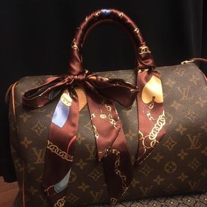 Purse scarf handle cover twilly rich brown chain